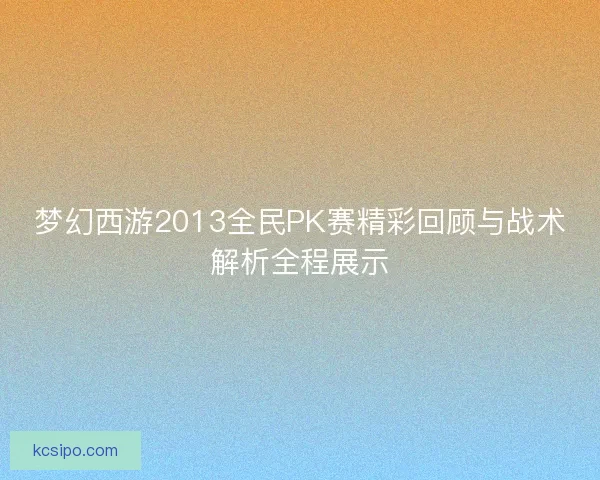 梦幻西游2013全民PK赛精彩回顾与战术解析全程展示